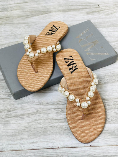 ZARA ROUND PEARLS FLATS