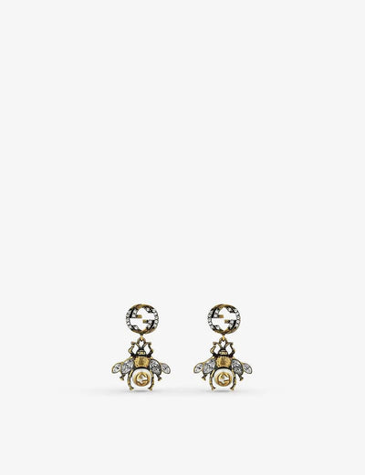 GUCCI Bee-MOTIF CRYSTAL AND FAUX-PEARL EARRINGS